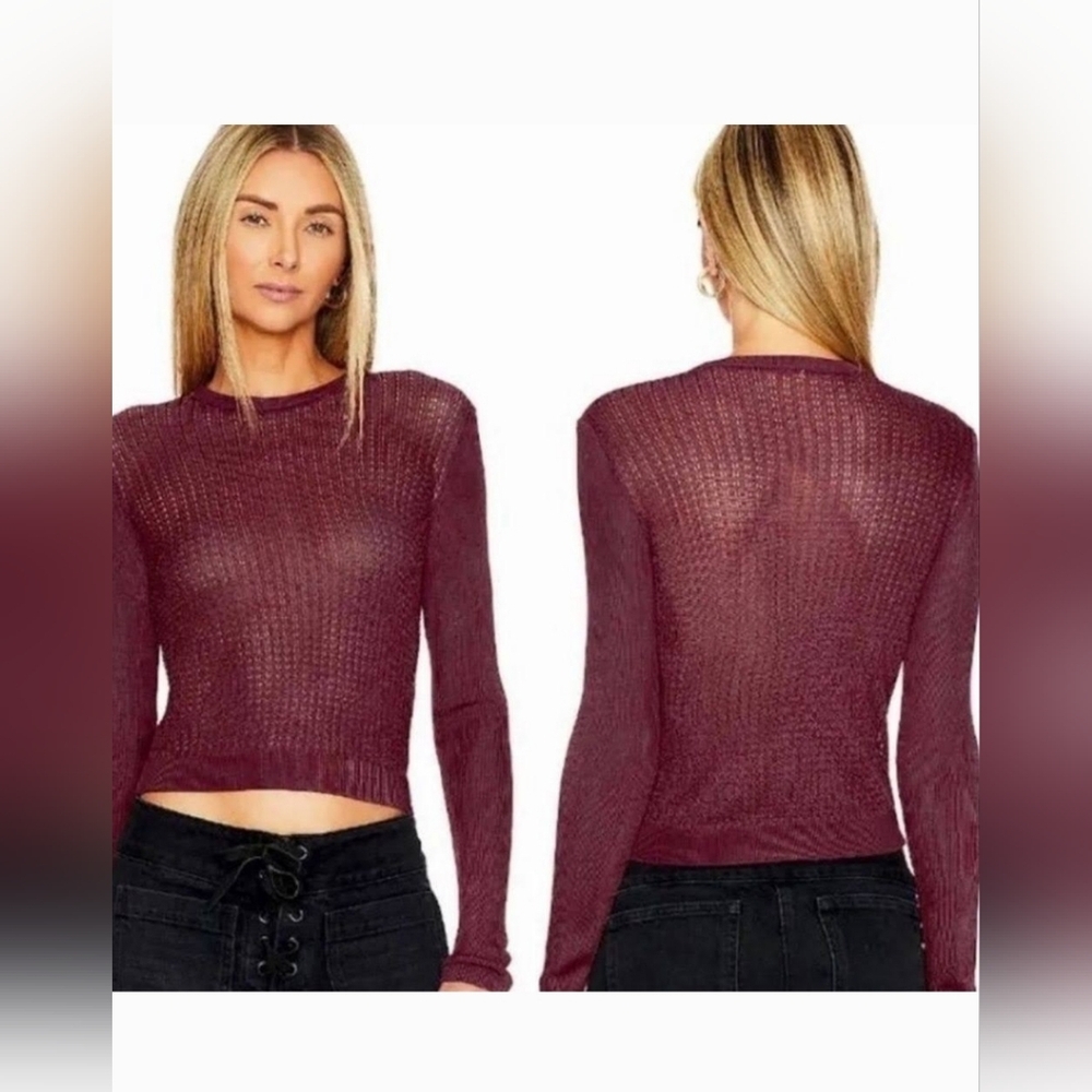 Free People H20 Crew Pullover Raw Viscose Woman Garnet Knit Top‎ Londsleeves L